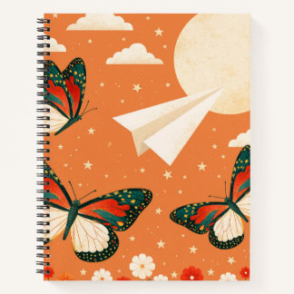 Whimsicaler Orange Boho Natur Schmetterling Mond Notizbuch