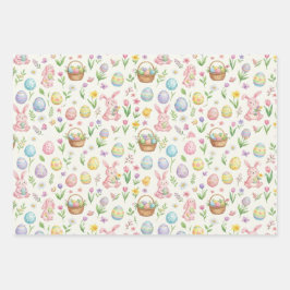 Whimsicaler Osterhase in Pastell mit Blumenmuster Geschenkpapier Set