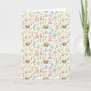 Whimsicaler Osterhase in Pastell und Blumenmuster Karte
