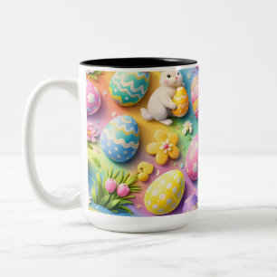 Whimsicaler Osterhase und farbenfrohes Ei-Muster c Zweifarbige Tasse