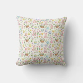 Whimsicaler Pastell-Osterhase und Blumenmuster Kissen