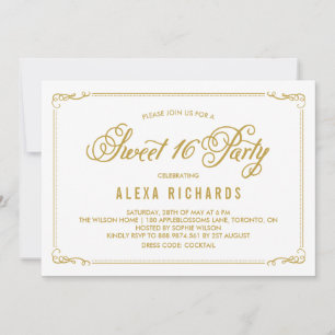 Whimsicaler Rand und Schrift Gold Sweet Sixteen Einladung