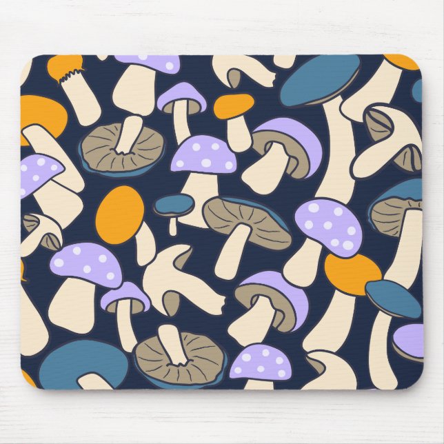 Whimsicaler Retro-Pilz-Botanik-Mitternachtswald Mousepad (Vorne)