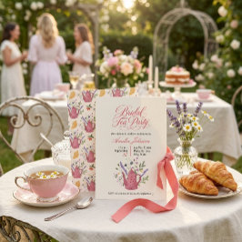 Whimsicaler rosa Teekanne-Wildblumen-Braut-Teepart Einladung