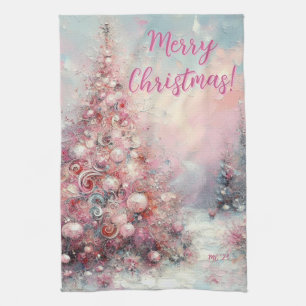 Whimsicaler rosa Weihnachtsbaum personalisiert Geschirrtuch