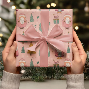 Whimsicaler Rosa Weihnachtsmann Geschenkpapier