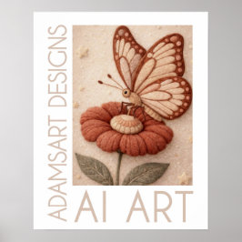 Whimsicaler Schmetterling auf Blumen-Filzkunst im  Poster