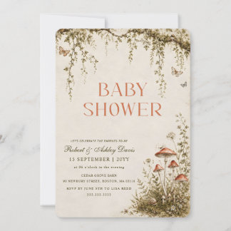Whimsicaler Schmetterling-Pilz-Garten-Baby-Party Einladung