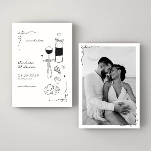 Whimsicaler Spaß Handgezeichneter Rahmen Wein Pizz Save The Date