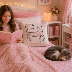 Whimsicaler Spaß Rosa Florale Katze namens Think P Kissen