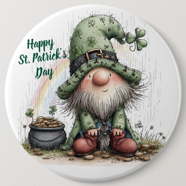 Whimsicaler St. Patrick's Day Gnom Button (Vorderseite)