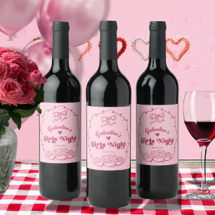 Whimsicaler Trendiger Galentine's Mädchenabend-Par Weinetikett