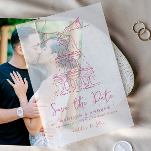 Whimsicaler Turm aus Pink Champagner Save-the-Date