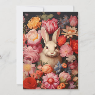 Whimsicaler Vintage-Hase Frühlingsblüten Feiertagskarte