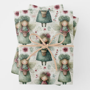 Whimsicaler Vintage-Weihnachtsengel & Floral  Geschenkpapier Set