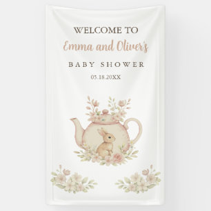Whimsicaler Wasserfarben-Hasen-Teeparty-Baby-Party Banner
