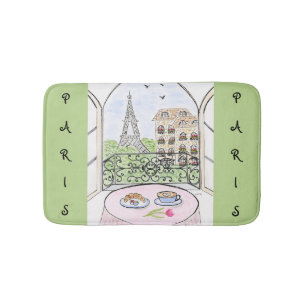Whimsicaler Wasserfarben Paris und Eiffelturm Badematte
