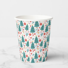 Whimsicaler Weihnachtsbaum und Schneemann-Papierbe Pappbecher