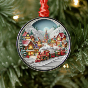 Whimsicaler Weihnachtsdorf mit Zug-Ornament Ornament Aus Metall