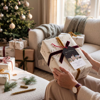 Whimsicaler Weihnachtsdorf-Schnee-Szene-Geschenk-A Geschenkanhänger