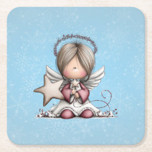 Whimsicaler Weihnachtsengel Rechteckiger Pappuntersetzer