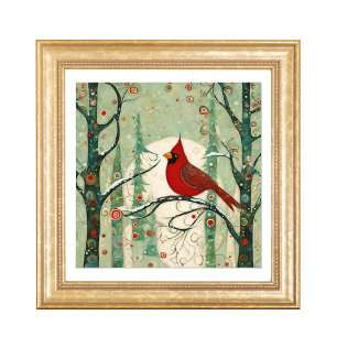 Whimsicaler Weihnachtskardinal Roter Vogel Fotodruck