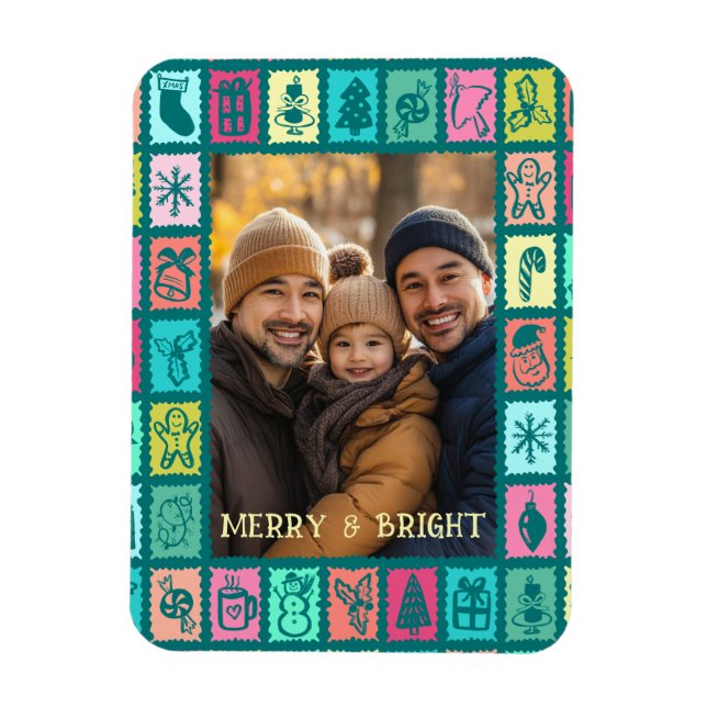 Whimsicaler Weihnachtsraster mit individuellem Fot Magnet (Vertikal)