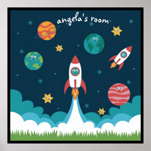 Whimsicaler Weltraum-Kunstposter für Kinderzimmer Poster