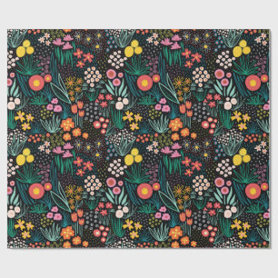 Whimsicaler Wildblumen-Dunkelgarten-Folk-Print Geschenkpapier