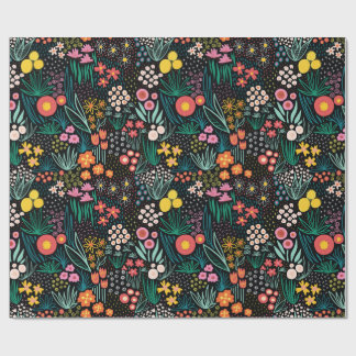 Whimsicaler Wildblumen-Dunkelgarten-Folk-Print Geschenkpapier