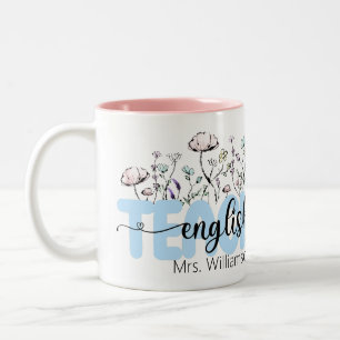 Whimsicaler Wildblumen-Personalisierter Englischle Zweifarbige Tasse