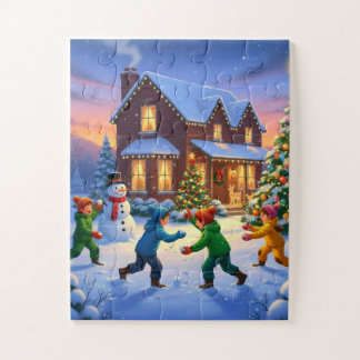 Whimsicalische Weihnachtsszene Schneeballschlacht