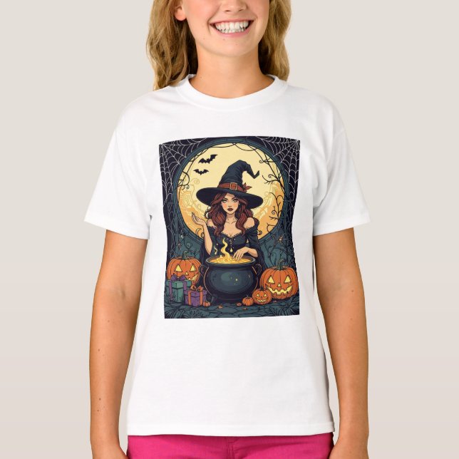 Whimsically Enchanting Witch With Spiders and Jack T-Shirt (Vorderseite)