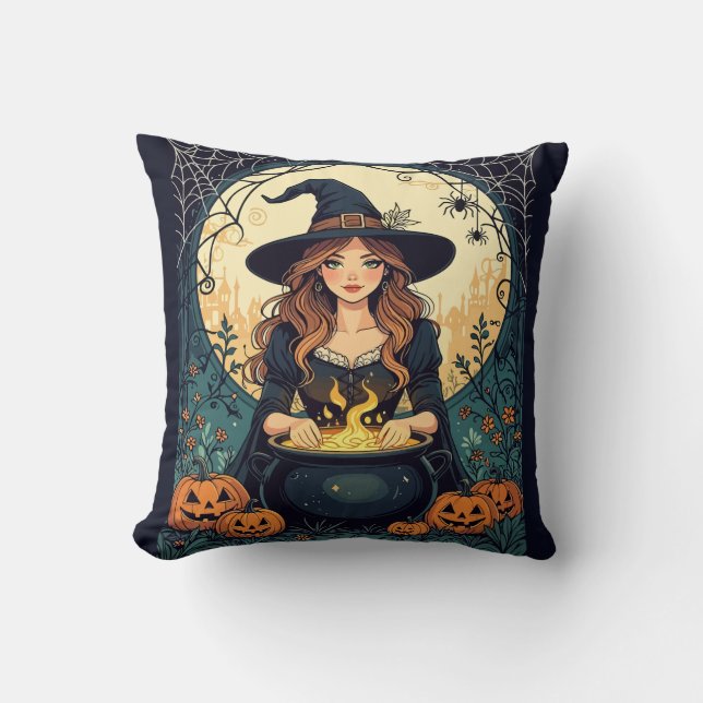 Whimsically Enchanting Witch With Spiders Kissen (Vorderseite)