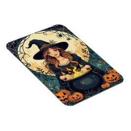 Whimsically Enchanting Witch With Spiders Magnet