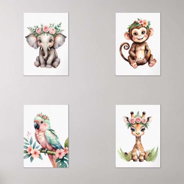 Whimsicine Feminine Blush Safari Kinderzimmer Bilderwand Sets (Vorderseite)