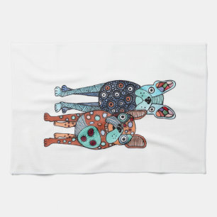 Whimsige Französische Bulldoggen-Folk-Art-Doodle-K Geschirrtuch