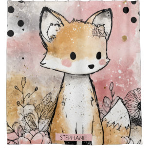 Whimsige Fuchs-Wasserfarben-Blumenkunst Duschvorhang