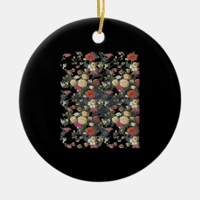 Whimsigoth Alte Viktorianische Blumenölgemälde Keramik Ornament (Vorne)