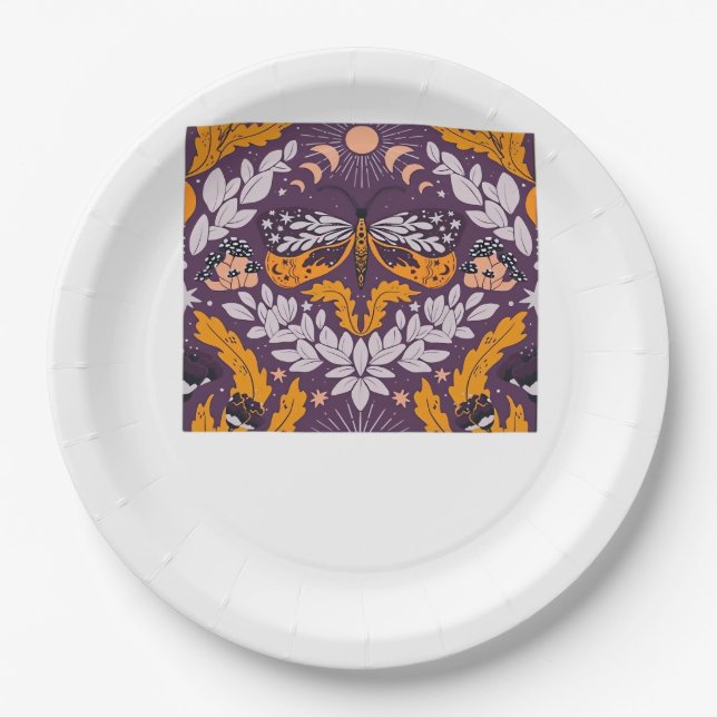 Whimsigoth Butterfly Florals - Lila, Lavender An Pappteller (Vorderseite)