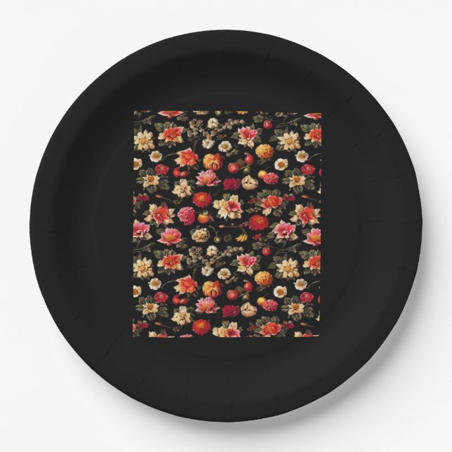 Whimsigoth Chintz Vintages Ölgemälde Pappteller (Vorderseite)