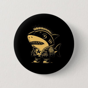 Whimsigoth Cyborg Shark Vintag Art Design Button