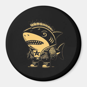 Whimsigoth Cyborg Shark Vintag Art Design Magnet