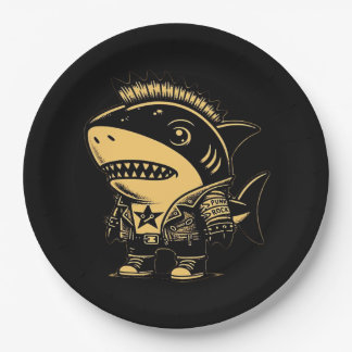 Whimsigoth Cyborg Shark Vintag Art Design Pappteller