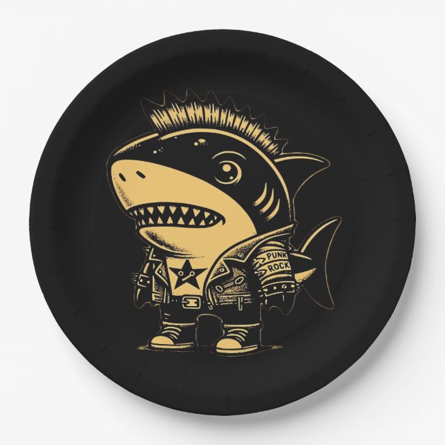 Whimsigoth Cyborg Shark Vintag Art Design Pappteller (Vorderseite)