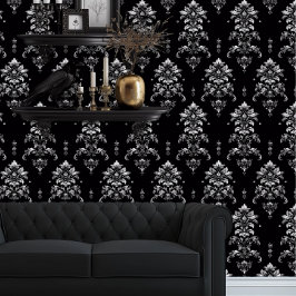 Whimsigoth Detailed Black and Silver Elegant Tapete