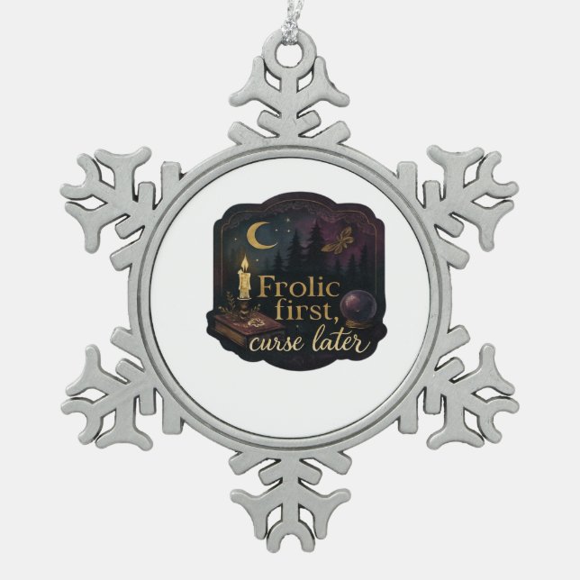 Whimsigoth Fantasy Mystical Forests, Moons & Magic Schneeflocken Zinn-Ornament (Vorderseite)