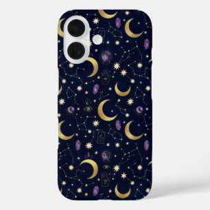 Whimsigoth Himmelsnacht-Muster – Monde, Sterne iPhone 16 Hülle