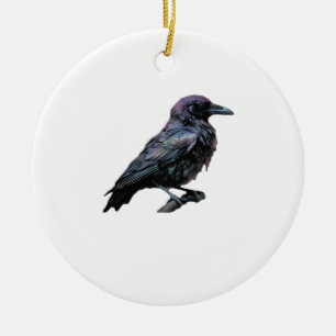 Whimsigoth Moody Floral Grungy Corvus, Raven, Crow Keramik Ornament