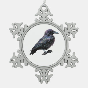 Whimsigoth Moody Floral Grungy Corvus, Raven, Crow Schneeflocken Zinn-Ornament